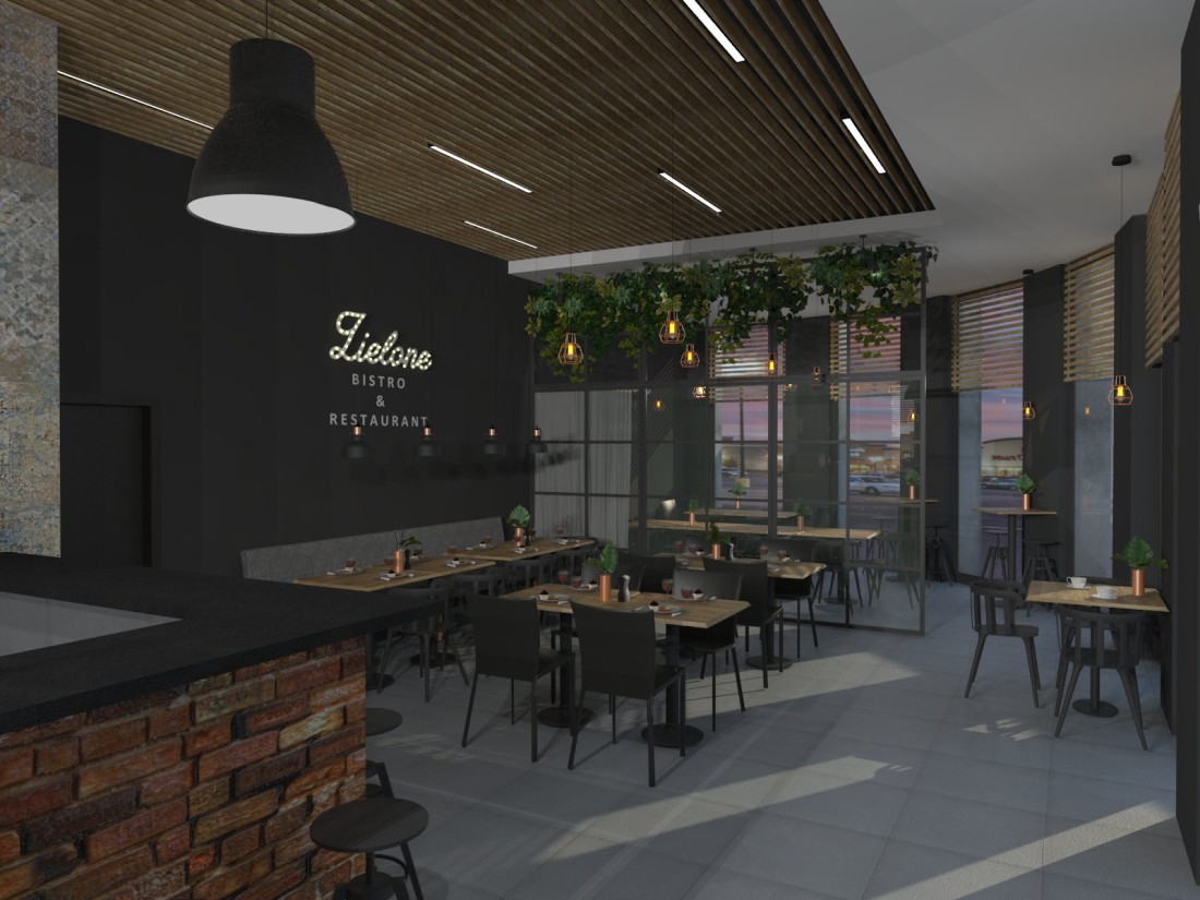 projekt restauracji, Zielone Bistro Katowice, projektowanie wnetrz Tychy, Studio Ładnie projektowanie wnętrz, Aleksandra Chmielowicz projektowanie wnętrz, projektowanie wnętrz Katowice