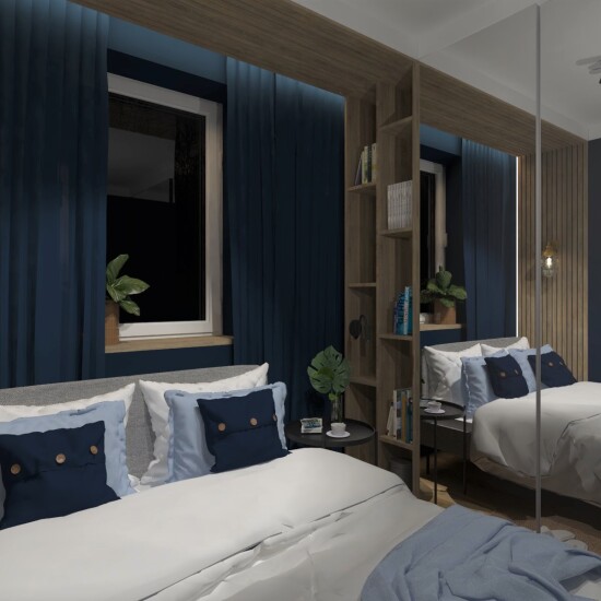 Aleksandra Chmielowicz architekt wnętrz, projektowanie wnętrz Olkusz, projektowanie wnętrz Mikołów, projektowanie wnętrz Tychy, projekt sypialni, styl marynistyczny sypialnia, styl morski sypialnia, Studio Ładnie projektowanie wnętrz Tychy